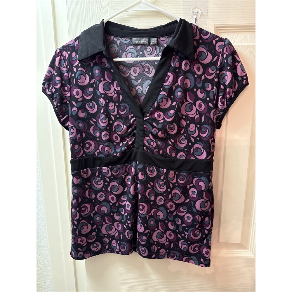 Apt 9 Womens Floral V-Neck Blouse Purple Pink Rose Empire Waist Top Size M